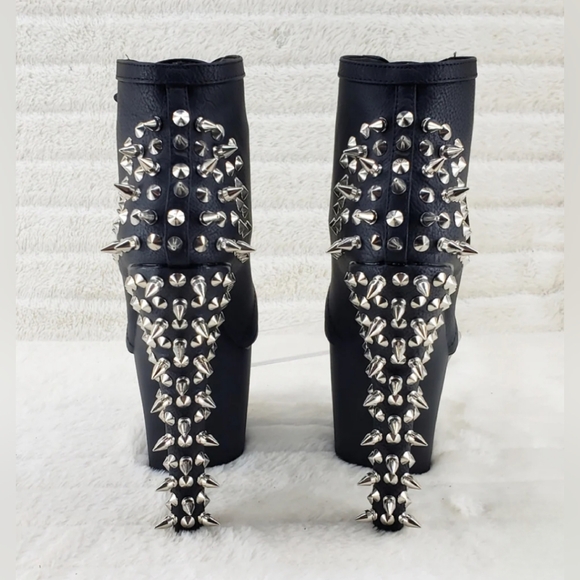 Pleaser Black Spiked Leather Stilettos - Picture 7 of 16